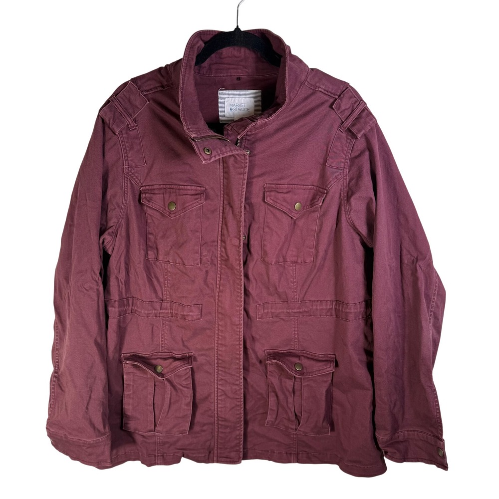 Market & Spruce Womens 1X Burgundy Utility Field Jacket Cotton Spandex WPW30258